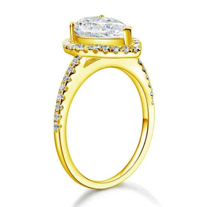 2 Ct Pear Cut Ring Sterling 925 Silver Yellow Gold Plated Wedding Promise Anniversary Engagement Jewelry XFR8329