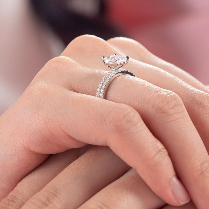 Princess Cut 1 Carat Moissanite Diamond  Ring Set (1 pcs / 2 pcs) 925 Sterling Silver MFR8365