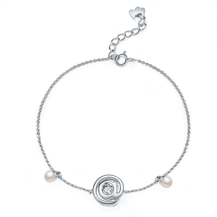 Moissanite Diamond Fresh Water Pearls @ Dancing Stone Bracelet 925 Sterling Silver MFB8129