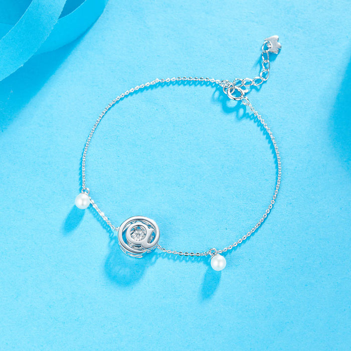 Moissanite Diamond Fresh Water Pearls @ Dancing Stone Bracelet 925 Sterling Silver MFB8129