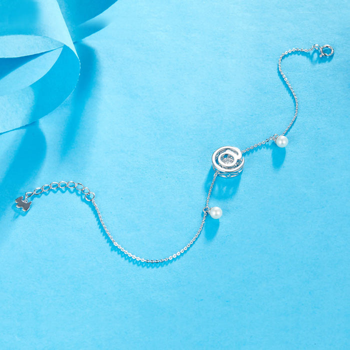 Moissanite Diamond Fresh Water Pearls @ Dancing Stone Bracelet 925 Sterling Silver MFB8129