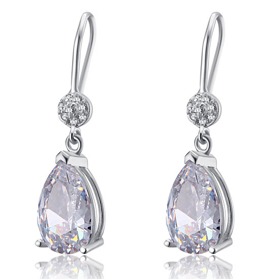 4 Carat Pear Cut Simulated Diamond 925 Sterling Silver Dangle Earrings XFE8012