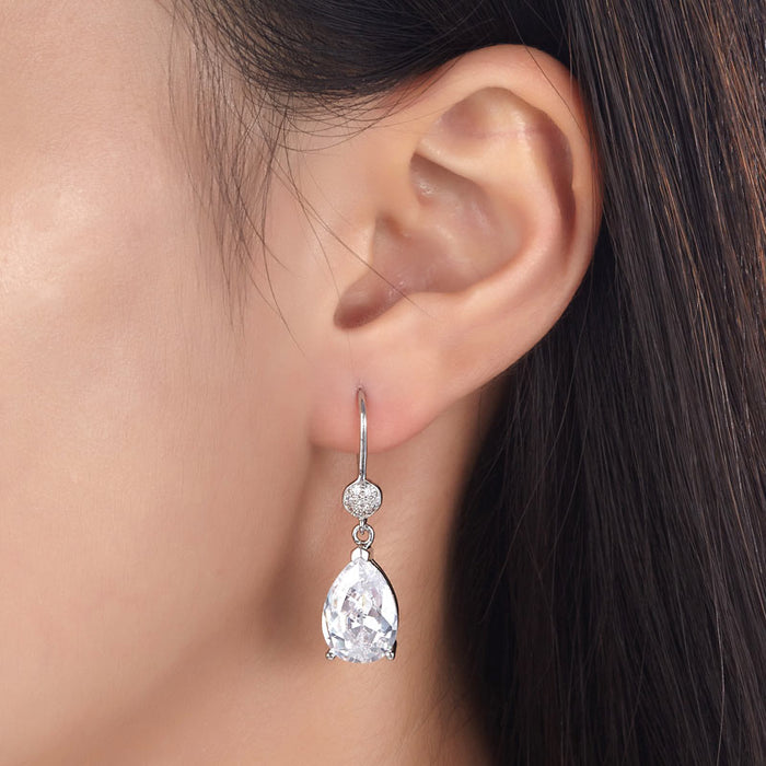 4 Carat Pear Cut Simulated Diamond 925 Sterling Silver Dangle Earrings XFE8012