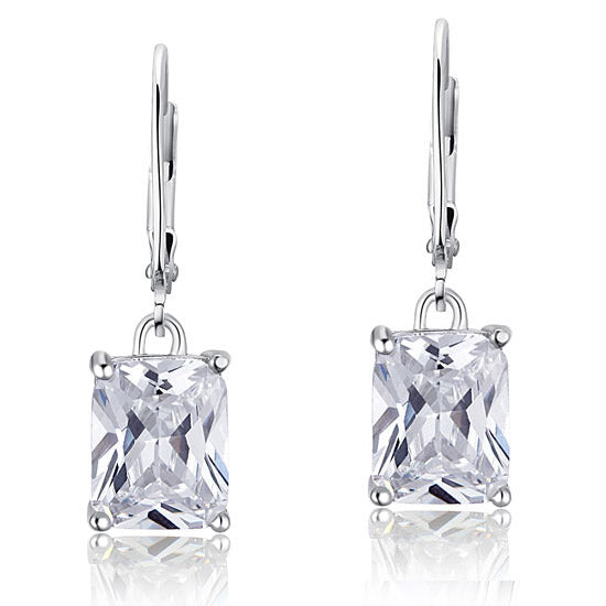 4 Carat Emerald Cut Simulated Diamond 925 Sterling Silver Dangle Earrings XFE8013