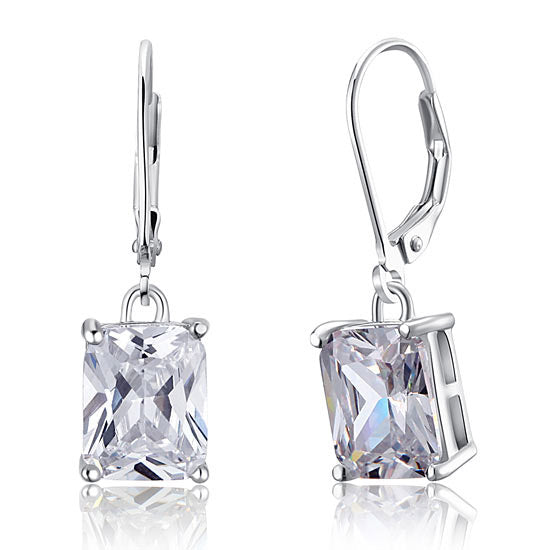 4 Carat Emerald Cut Simulated Diamond 925 Sterling Silver Dangle Earrings XFE8013