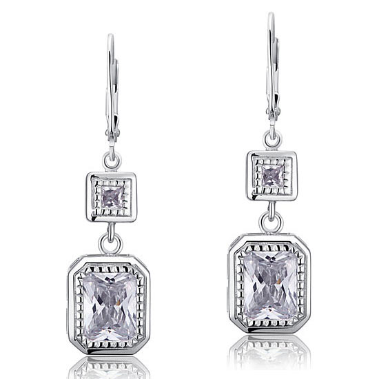 4 Carat Emerald Cut Simulated Diamond 925 Sterling Silver Dangle Earrings XFE8014