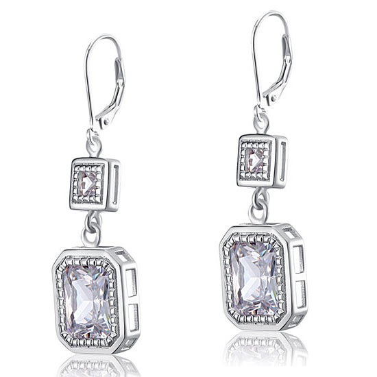 4 Carat Emerald Cut Simulated Diamond 925 Sterling Silver Dangle Earrings XFE8014