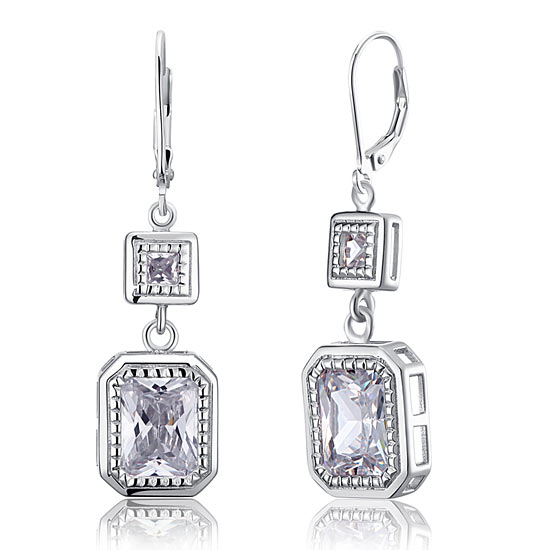 4 Carat Emerald Cut Simulated Diamond 925 Sterling Silver Dangle Earrings XFE8014