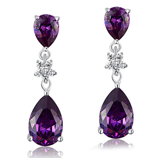 3.5 Carat Purple Pear Cut Simulated Sapphire 925 Sterling Silver Dangle Earrings XFE8016