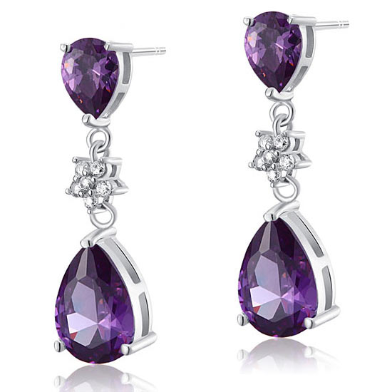 3.5 Carat Purple Pear Cut Simulated Sapphire 925 Sterling Silver Dangle Earrings XFE8016