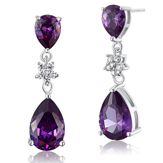 3.5 Carat Purple Pear Cut Simulated Sapphire 925 Sterling Silver Dangle Earrings XFE8016