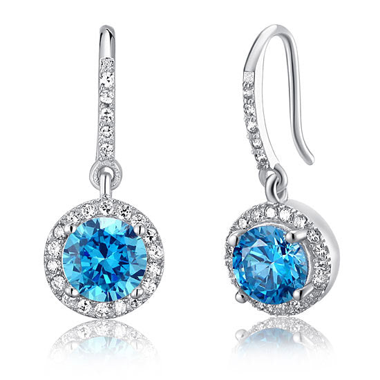1.5 Carat Simulated Blue Topaz 925 Sterling Silver Dangle Earrings XFE8027