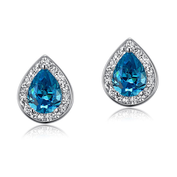 1 Carat Pear Cut Simulated Blue Topaz 925 Sterling Silver Stud Earrings XFE8033