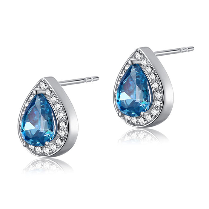 1 Carat Pear Cut Simulated Blue Topaz 925 Sterling Silver Stud Earrings XFE8033