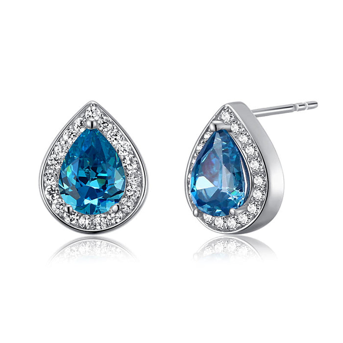 1 Carat Pear Cut Simulated Blue Topaz 925 Sterling Silver Stud Earrings XFE8033
