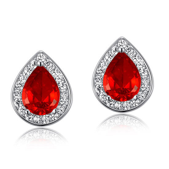 1 Carat Pear Cut Red Simulated Ruby 925 Sterling Silver Stud Earrings XFE8034