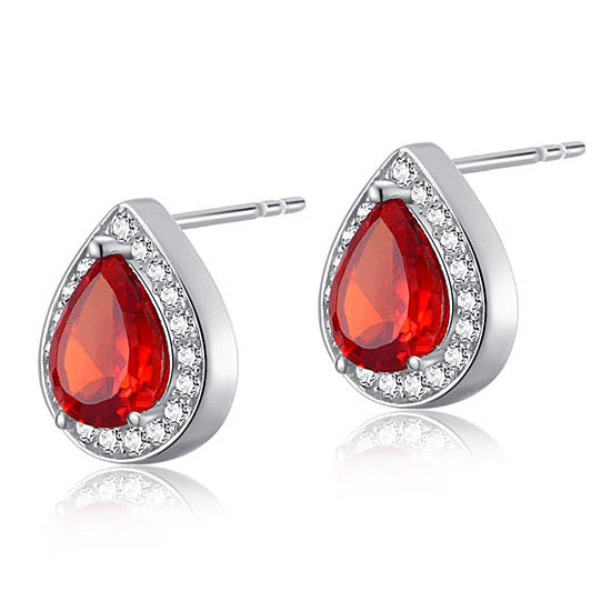 1 Carat Pear Cut Red Simulated Ruby 925 Sterling Silver Stud Earrings XFE8034