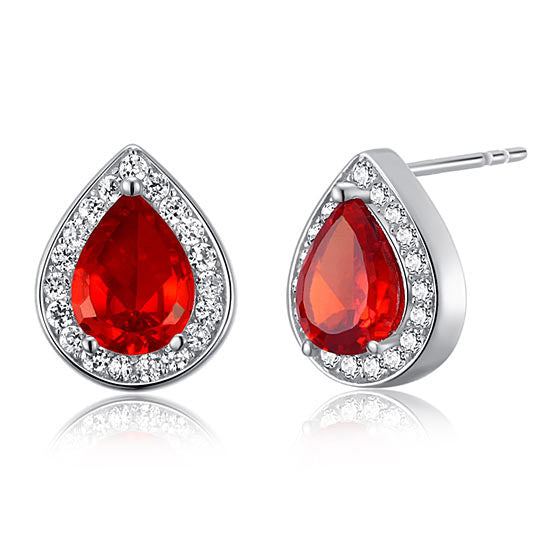 1 Carat Pear Cut Red Simulated Ruby 925 Sterling Silver Stud Earrings XFE8034