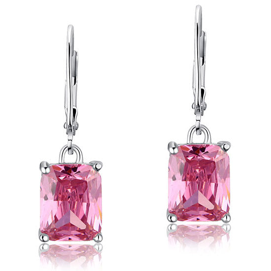 4 Carat Pink Simulated Sapphire 925 Sterling Silver Dangle Earrings XFE8036