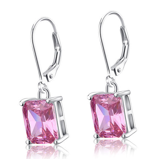 4 Carat Pink Simulated Sapphire 925 Sterling Silver Dangle Earrings XFE8036