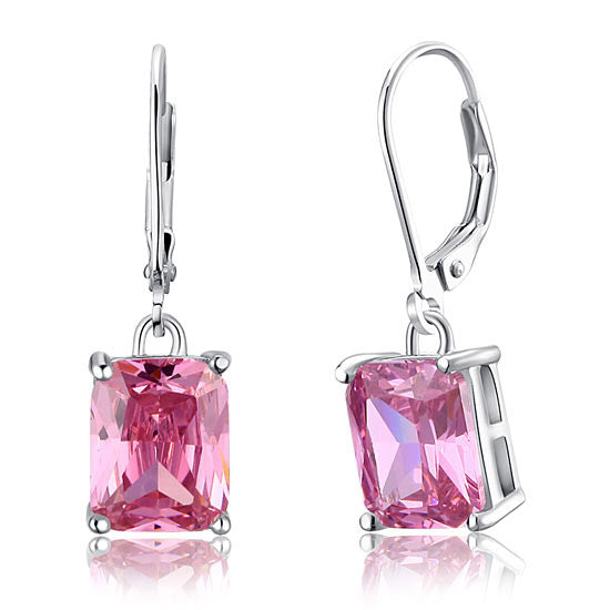 4 Carat Pink Simulated Sapphire 925 Sterling Silver Dangle Earrings XFE8036