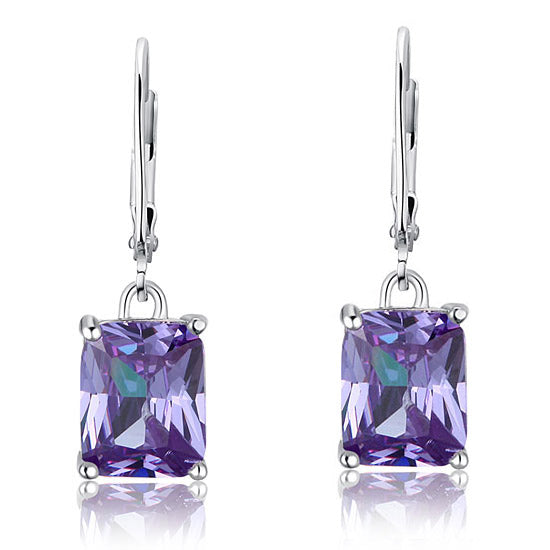 4 Carat Purple Simulated Sapphire 925 Sterling Silver Dangle Earrings XFE8037