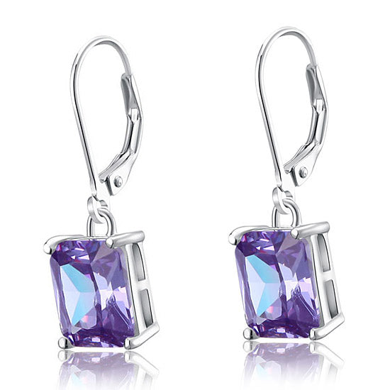 4 Carat Purple Simulated Sapphire 925 Sterling Silver Dangle Earrings XFE8037