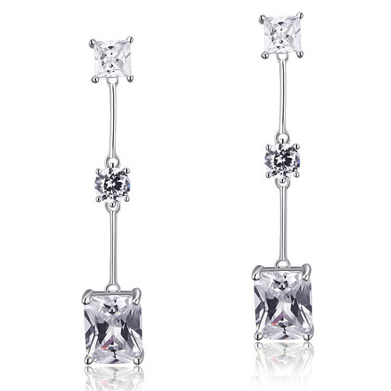 4 Carat Emerald Cut Simulated Diamond  925 Sterling Silver Dangle Earrings XFE8038