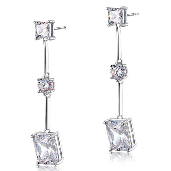 4 Carat Emerald Cut Simulated Diamond  925 Sterling Silver Dangle Earrings XFE8038