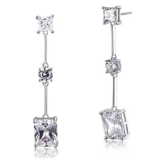 4 Carat Emerald Cut Simulated Diamond  925 Sterling Silver Dangle Earrings XFE8038
