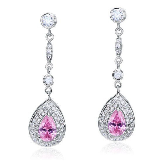 1.5 Carat Pear Cut Pink Simulated Sapphire 925 Sterling Silver Dangle Earrings XFE8057