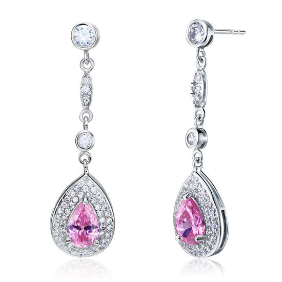 1.5 Carat Pear Cut Pink Simulated Sapphire 925 Sterling Silver Dangle Earrings XFE8057