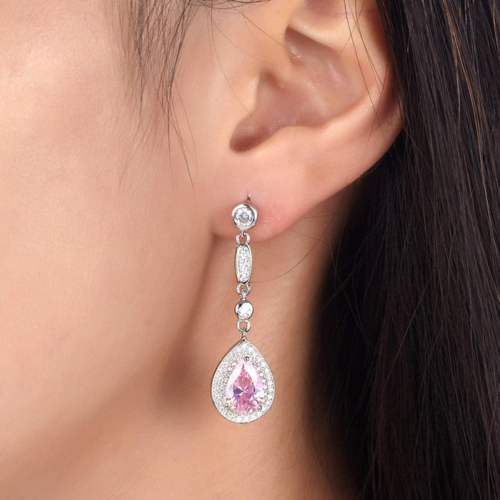 1.5 Carat Pear Cut Pink Simulated Sapphire 925 Sterling Silver Dangle Earrings XFE8057