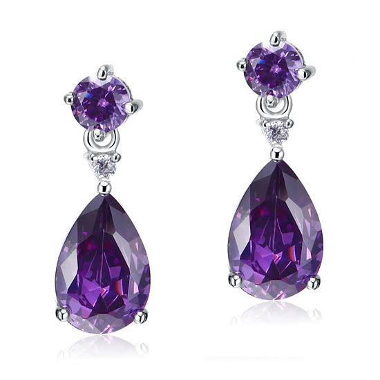 3 Carat Pear Cut Simulated Purple Sapphire 925 Sterling Silver Dangle Earrings XFE8059
