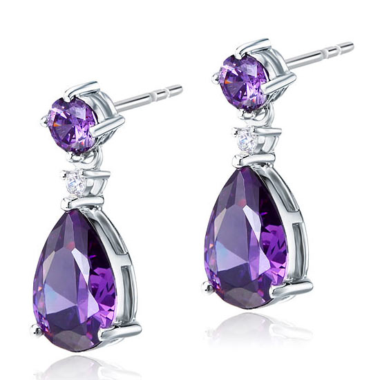 3 Carat Pear Cut Simulated Purple Sapphire 925 Sterling Silver Dangle Earrings XFE8059