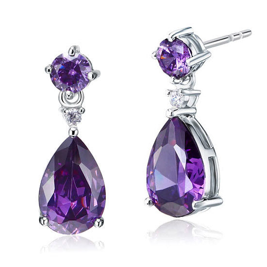 3 Carat Pear Cut Simulated Purple Sapphire 925 Sterling Silver Dangle Earrings XFE8059