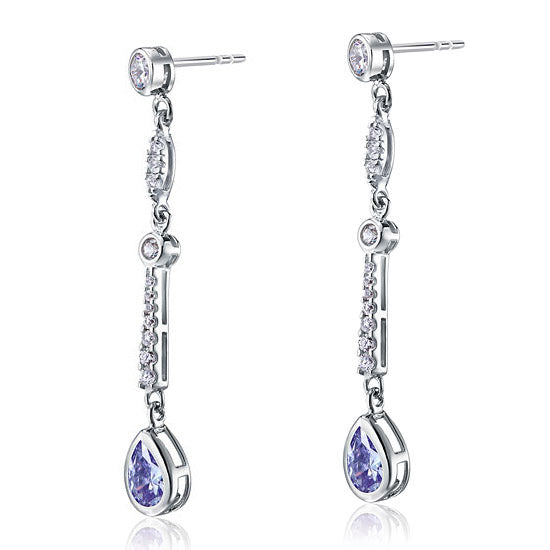 Purple Simulated Sapphire 925 Sterling Silver Dangle Earrings XFE8063