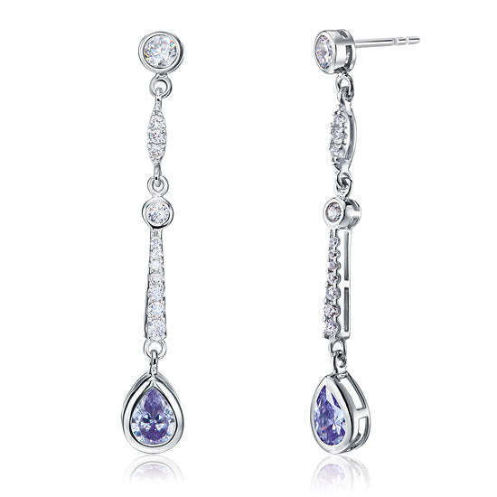 Purple Simulated Sapphire 925 Sterling Silver Dangle Earrings XFE8063