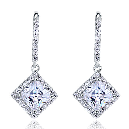 3 Carat Simulated Princess Cut Diamond Dangle Drop Sterling 925 Silver Earrings XFE8065