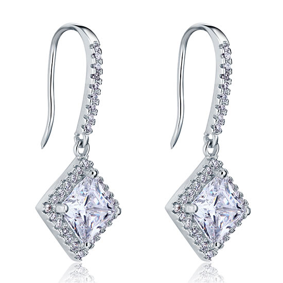 3 Carat Simulated Princess Cut Diamond Dangle Drop Sterling 925 Silver Earrings XFE8065