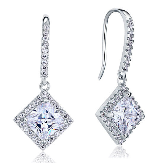 3 Carat Simulated Princess Cut Diamond Dangle Drop Sterling 925 Silver Earrings XFE8065