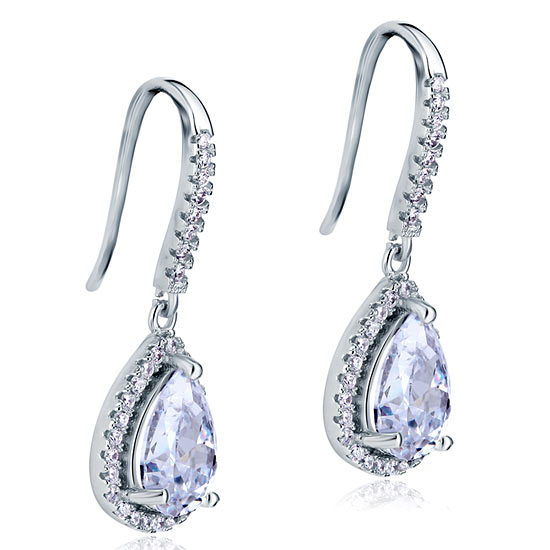 2 Carat Simulated Pear Cut Diamond Dangle Drop Sterling 925 Silver Earrings XFE8066