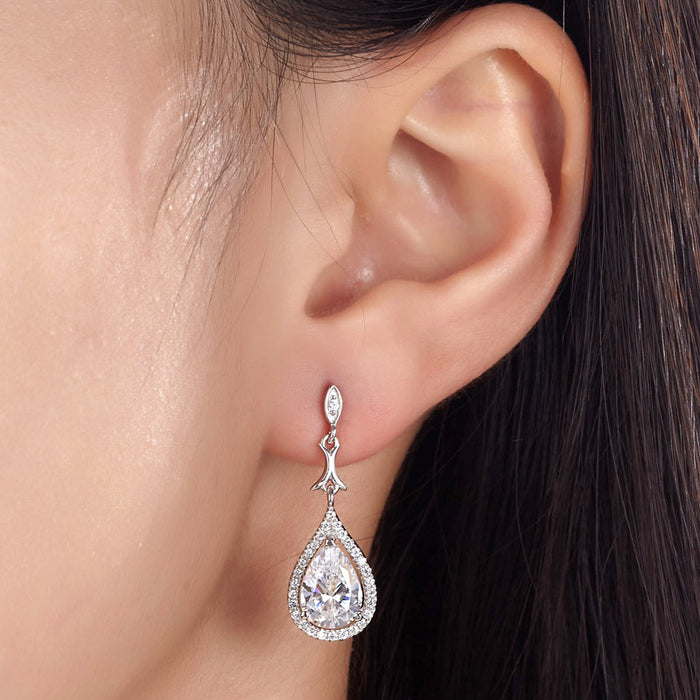 Pear Cut Simulated Diamond Vintage Dangle 925 Sterling Silver Earrings XFE8076