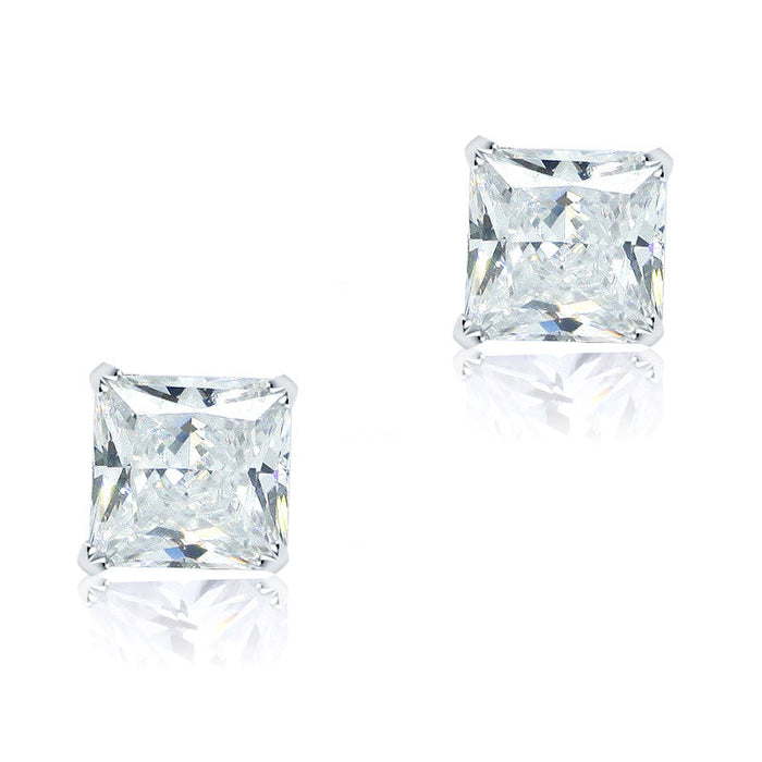925 Sterling Silver Stud Earrings 1 Carat Princess Cut Simulated Diamond  XFE8077
