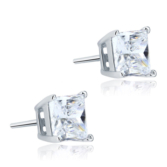 925 Sterling Silver Stud Earrings 1 Carat Princess Cut Simulated Diamond  XFE8077