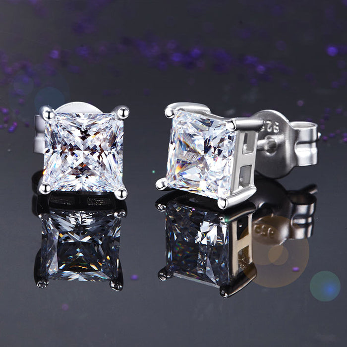 925 Sterling Silver Stud Earrings 1 Carat Princess Cut Simulated Diamond  XFE8077