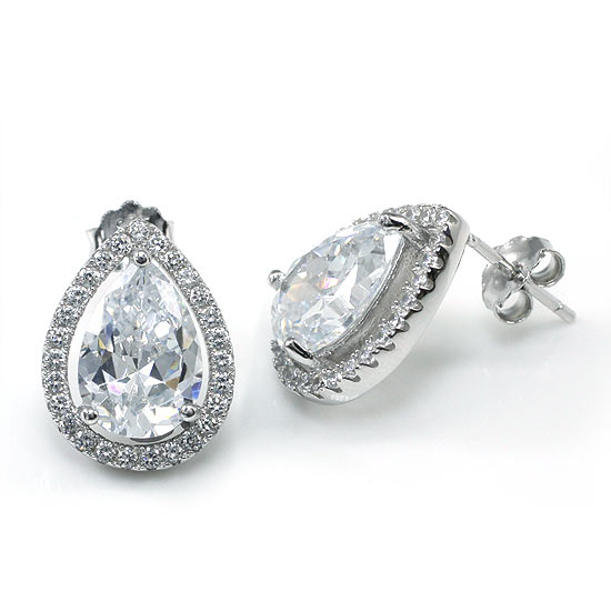 4 Carat Pear Cut Simulated Diamond Stud 925 Sterling Silver Earrings Jewelry XFE8079