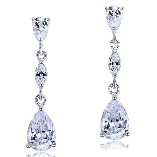 2 Carat Simulated Pear Cut Diamond Dangle Drop Sterling 925 Silver Earrings XFE8083
