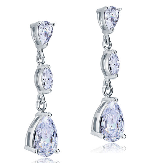 2 Carat Simulated Pear Cut Diamond Dangle Drop Sterling 925 Silver Earrings XFE8083