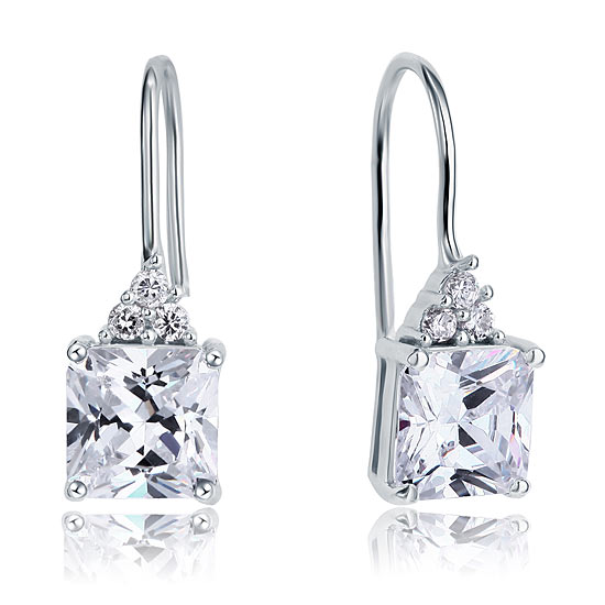 2 Carat Princess Cut Simulated Diamond Dangle Drop 925 Sterling Silver Earrings XFE8092